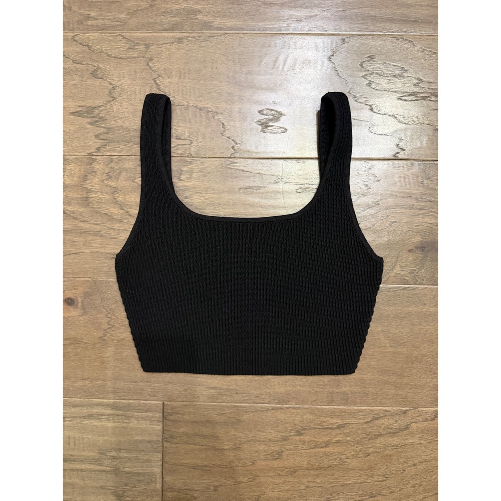 Babaton Sculpt Knit Tank Women S Black Nylon Ribbed Cropped Square Neck Slim Fit